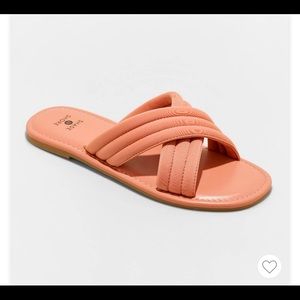 NWOT Pink Satin Slides